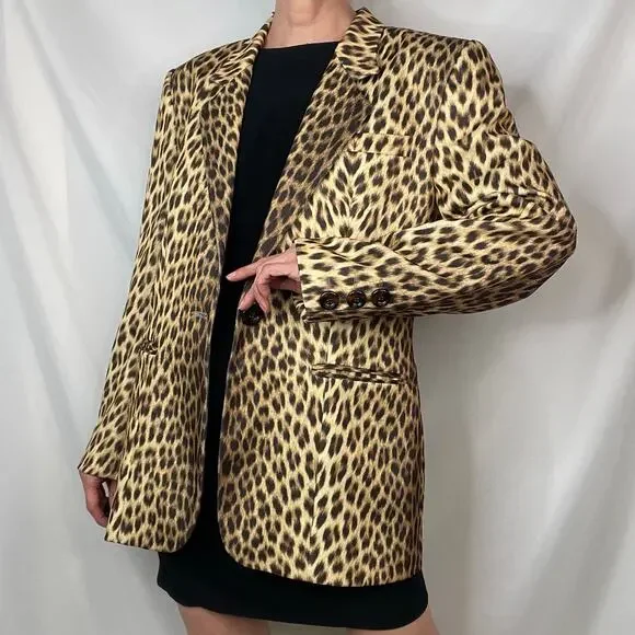 SOLD Cache vintage leopard print blazer jacket Y2K 90s animal cheetah mob wife L - Picture 12 of 16